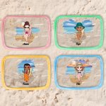 Personalized Blue Sky Sunset Cartoon Character Clear Waterproof Makeup Bag with Name Travel Accessories Birthday Gift for Her