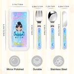 Personalised Cartoon Little Princess Bow Food-safe Stainless Steel Kid's Fork Spoon Knife 3 Pcs Cutlery Set with Name and Case Birthday Gift for Girls