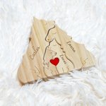 Rompecabezas de madera personalizado de familia de lobos con corazón y nombres decoración de escritorio regalo de aniversario para la familia