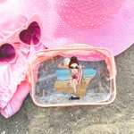 Personalized Blue Sky Sunset Cartoon Character Clear Waterproof Makeup Bag with Name Travel Accessories Birthday Gift for Her