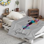 Personalized Watercolor Male Ballet Silhouette Soft Throw Blanket with Name Room Decor Birthday Dance Team Gift for Male Ballet Dancers
