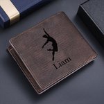 Personalized Male Ballet Dancer Silhouette Men's Leather Wallet with Engraved Name and Multiple Card Slots Birthday Anniversary Gift for Men