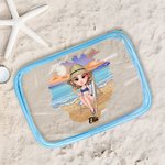 Personalized Blue Sky Sunset Cartoon Character Clear Waterproof Makeup Bag with Name Travel Accessories Birthday Gift for Her