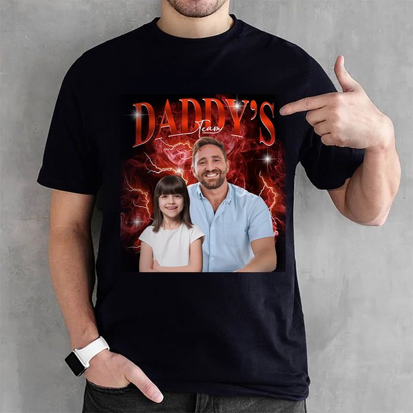 Henkilökohtainen Retro Bootleg Style Photo T-paita nimi ja 1-5 Lasten valokuvia Isänpäivä Syntymäpäivälahja Manille