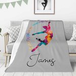 Personalized Watercolor Male Ballet Silhouette Soft Throw Blanket with Name Room Decor Birthday Dance Team Gift for Male Ballet Dancers