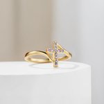 Personalisierte Geburtsstein Kreuz zierlichen Ring minimalistischen Schmuck Geburtstag religiöse Taufe Geschenk für Frauen Christian