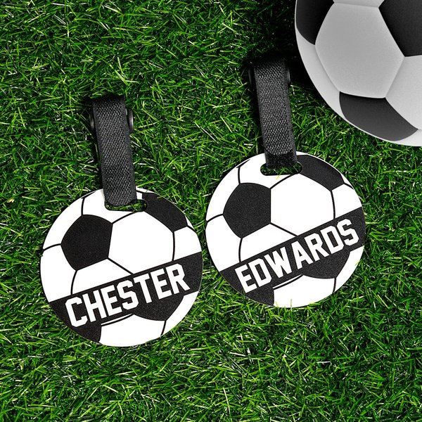 Personalized Soccer Name Luggage Bag Tag with Adjustable Strap Charm Accessories Birthday Team Gift for Soccer Players Lovers