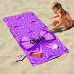 Personalized Multicolor Spotted Bow Pencil Oversized Quick Dry Beach Towel with Name Travel Essential Vacation Birthday Gift for Family Friends