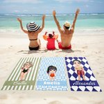 Personalisiertes Cartoon-Charakter Karo-Streifenmuster Schnelltrocknendes Strandtuch mit Namen Sommerurlaub Geburtstagsgeschenk für Familie Freunde