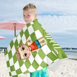Personalisiertes Cartoon-Charakter Karo-Streifenmuster Schnelltrocknendes Strandtuch mit Namen Sommerurlaub Geburtstagsgeschenk für Familie Freunde