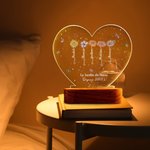 Veilleuse LED en Forme de Cœur Personnalisée avec 1 à 12 Fleurs de Naissance Noms Titre et Texte Cadeau Fête des Mères pour Maman Grand-Mère