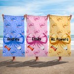 Personalized Multicolor Spotted Bow Pencil Oversized Quick Dry Beach Towel with Name Travel Essential Vacation Birthday Gift for Family Friends