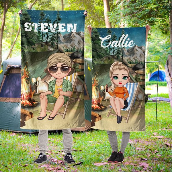 Henkilökohtainen My Campfire Teltta Cartoon Character Quick Dry Ylisuuri Microfiber Beach Towel nimi kesällä Beach Essential syntymäpäivälahja perheelle