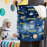 Personalisierte Raum Astronaut Rakete wasserdicht Lagerung Korb mit Griff und Name Housewarming Geburtstag Geschenk für Jungen Kinder