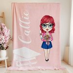 Personalisierte Cartoon Graduate Charakter weiche Decke mit Namen Home Decor Gratulation Graduation Geschenk für Mitschüler Freunde