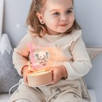 Personalized Cute Animal Ballerina Initial Name LED Night Light with Wooden Base Nursery Decor Birthday Gift for Ballet Lovers