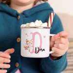 Personalized Cute Animal Ballerina 12 oz Colorful Rim Enamel Mug with Name and Initial Back to School Birthday Gift for Kids Ballet Lovers