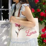 Sac en Toile Rétro Personnalisé avec Nom et Fleur de Naissance Sac à Anse en Cuir Grande Capacité Cadeau Anniversaire Fête pour Femmes
