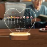 Veilleuse LED en Forme de Cœur Personnalisée avec 1 à 12 Fleurs de Naissance Noms Titre et Texte Cadeau Fête des Mères pour Maman Grand-Mère