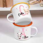 Personalized Cute Animal Ballerina 12 oz Colorful Rim Enamel Mug with Name and Initial Back to School Birthday Gift for Kids Ballet Lovers