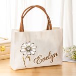 Sac en Toile Rétro Personnalisé avec Nom et Fleur de Naissance Sac à Anse en Cuir Grande Capacité Cadeau Anniversaire Fête pour Femmes