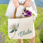 Sac en Toile Rétro Personnalisé avec Nom et Fleur de Naissance Sac à Anse en Cuir Grande Capacité Cadeau Anniversaire Fête pour Femmes