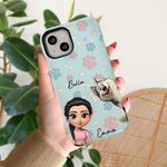 Personalized Cute 3D Cartoon Girl and 1-4 Dogs Phone Case for iPhone or Samsung with Names Birthday Anniversary Gift for Pet Lover Dog Mom