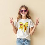 Personalized Multicolor Ball Sports Coquette Bow 100% Cotton T-shirt with Name and Number Team Game Day Gift for Girls Women Sports Lovers