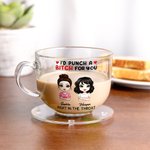 Personalised 2 Cartoon Characters 16 oz Clear Glass Cup with Handle and Name Anniversary Birthday Gift for Besties Friends