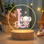 Personalized Cute Animal Ballerina Initial Name LED Night Light with Wooden Base Nursery Decor Birthday Gift for Ballet Lovers