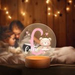 Personalized Cute Animal Ballerina Initial Name LED Night Light with Wooden Base Nursery Decor Birthday Gift for Ballet Lovers