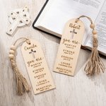Personalisierte Bibel Vers Kreuz hölzerne Lesezeichen mit eingraviertem Namen und Perlen Quasten Geburtstag religiöse Taufe Geschenk für Familie Christen