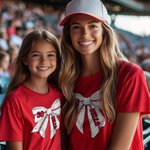 Personalized Multicolor Ball Sports Coquette Bow 100% Cotton T-shirt with Name and Number Team Game Day Gift for Girls Women Sports Lovers