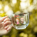 Personalised 2 Cartoon Characters 16 oz Clear Glass Cup with Handle and Name Anniversary Birthday Gift for Besties Friends