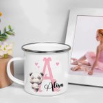 Personalized Cute Animal Ballerina 12 oz Colorful Rim Enamel Mug with Name and Initial Back to School Birthday Gift for Kids Ballet Lovers
