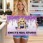 Personalized Multicolor Cute Cartoon Manicurist Non-slip Door Mat with Name Housewarming Beauty Salon Opening Birthday Gift for Nail Technicians