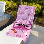 Personalized Multicolor Spotted Bow Pencil Oversized Quick Dry Beach Towel with Name Travel Essential Vacation Birthday Gift for Family Friends