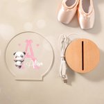 Personalized Cute Animal Ballerina Initial Name LED Night Light with Wooden Base Nursery Decor Birthday Gift for Ballet Lovers