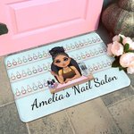 Personalized Multicolor Cute Cartoon Manicurist Non-slip Door Mat with Name Housewarming Beauty Salon Opening Birthday Gift for Nail Technicians