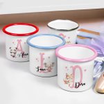 Personalized Cute Animal Ballerina 12 oz Colorful Rim Enamel Mug with Name and Initial Back to School Birthday Gift for Kids Ballet Lovers