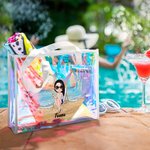 Personalized Sunny Beach Style Cute Cartoon Girl Holographic Clear Tote Bag with Name Summer Vacation Daily Use Birthday Gift for Women Girls