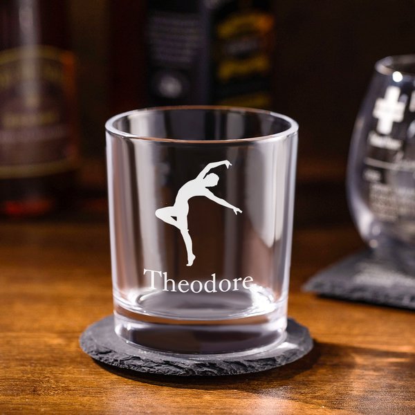 Personalized Ballet Silhouette Whiskey Glass with Name Home Kitchen Decor Team Birthday Gift for Male Dancers Wine Lovers