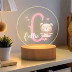 Personalized Cute Animal Ballerina Initial Name LED Night Light with Wooden Base Nursery Decor Birthday Gift for Ballet Lovers
