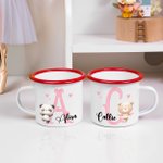 Personalized Cute Animal Ballerina 12 oz Colorful Rim Enamel Mug with Name and Initial Back to School Birthday Gift for Kids Ballet Lovers