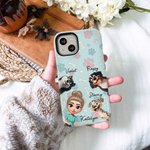 Personalized Cute 3D Cartoon Girl and 1-4 Dogs Phone Case for iPhone or Samsung with Names Birthday Anniversary Gift for Pet Lover Dog Mom