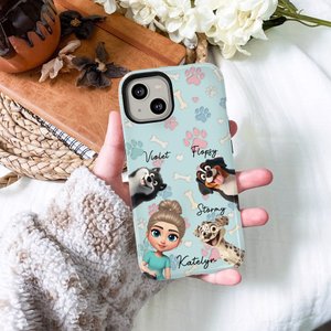 Henkilökohtainen Söpö 3D sarjakuva tyttö ja 1-4 koirat puhelin asia iPhone tai Samsung nimillä Syntymäpäivä Vuosipäivä lahja lemmikkieläinten rakastaja koira äiti