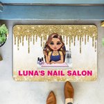 Personalized Multicolor Cute Cartoon Manicurist Non-slip Door Mat with Name Housewarming Beauty Salon Opening Birthday Gift for Nail Technicians