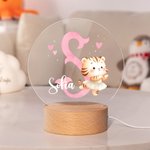 Personalized Cute Animal Ballerina Initial Name LED Night Light with Wooden Base Nursery Decor Birthday Gift for Ballet Lovers