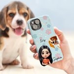 Personalized Cute 3D Cartoon Girl and 1-4 Dogs Phone Case for iPhone or Samsung with Names Birthday Anniversary Gift for Pet Lover Dog Mom