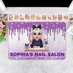 Personalized Multicolor Cute Cartoon Manicurist Non-slip Door Mat with Name Housewarming Beauty Salon Opening Birthday Gift for Nail Technicians